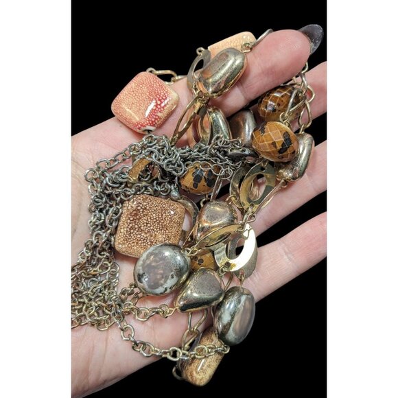 Retro Chunky Ceramic Glass And Metal Layered Necklace - Picture 4 of 8